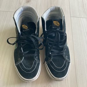 Unisex High Tops Black, Grey and Green Logo Vans Shoes Size 7 Men / 8.5 Women